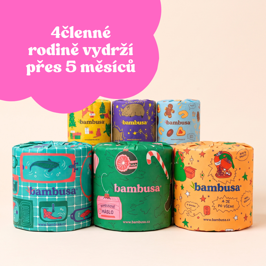 Šest vánočních motivů rolí toaletního papíru Bambusa